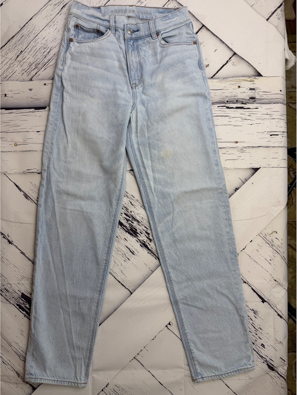 American Eagle Y2K 90s Grunge Distressed High Rise Baggy Straight Jeans Women 27